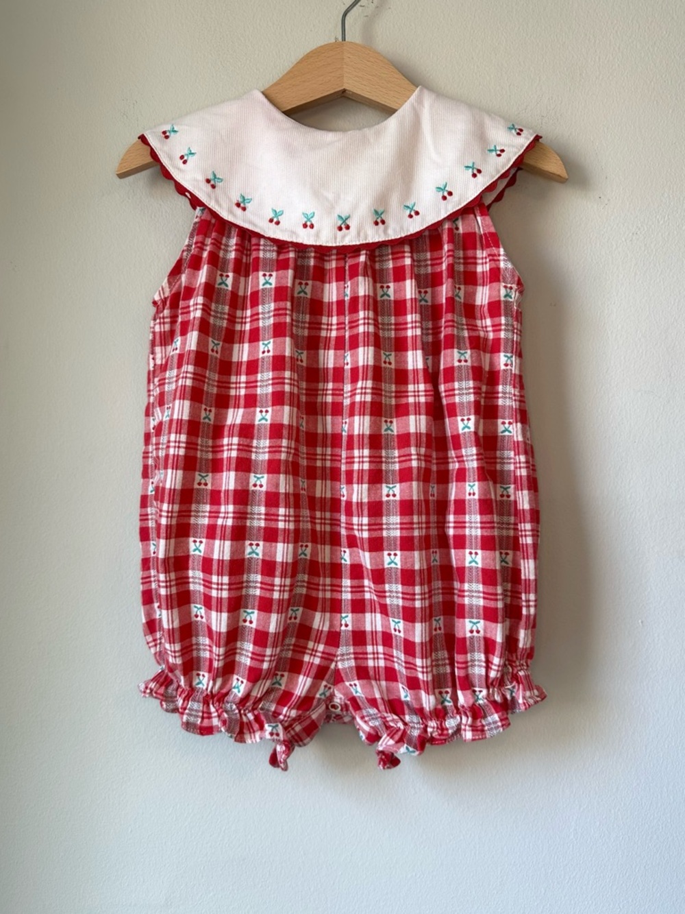 VTG Samara Summer Plaid Picnic Cherry Romper Bubble Size 18 Months